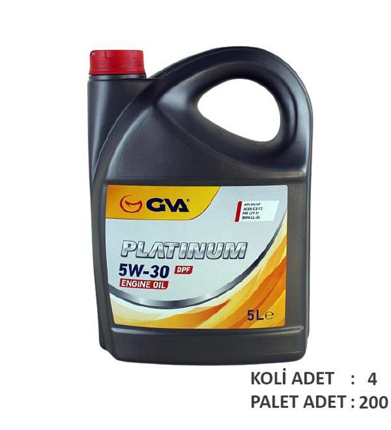 GVA 9920154 MOTOR YAGI 5W30 5 LT PLATINUM PARTIKULU DPF TAM SENTETIK API SN/CF ( 4 ADET ) resmi